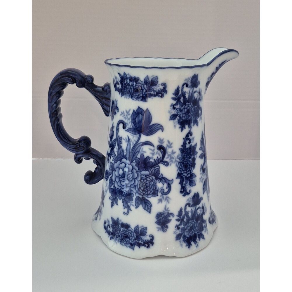 Vintage Cracker Barrel Country Store Blue and White Floral Ceramic Pitcher Vase